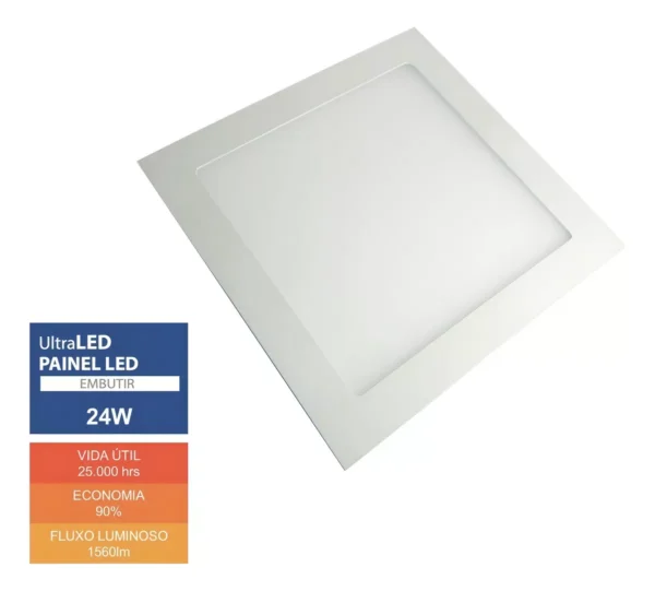 Painel Plafon Ultraluz Led 24w 6500k Embutir Branco Frio Bivolt