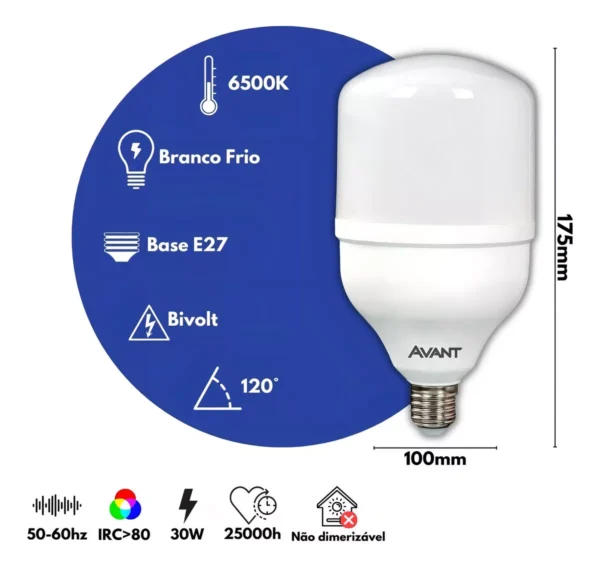 Lâmpada Led 30w 6500k Bulbo E27 Branco Frio Bivolt Ultraluz - Image 4
