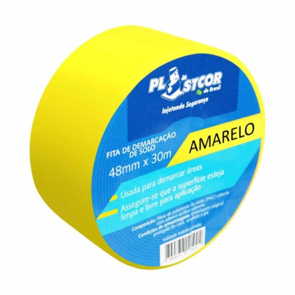 Fita de Demarcação Adesiva 48mm x 30m Amarela - Plastcor - Imagem 2