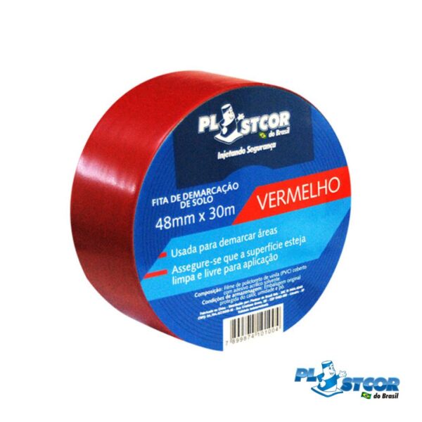 Fita de Demarcação Adesiva 48mm x 30m Vermelha- Plastcor