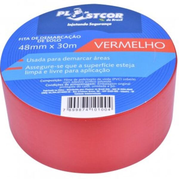 Fita de Demarcação Adesiva 48mm x 30m Vermelha- Plastcor - Image 3