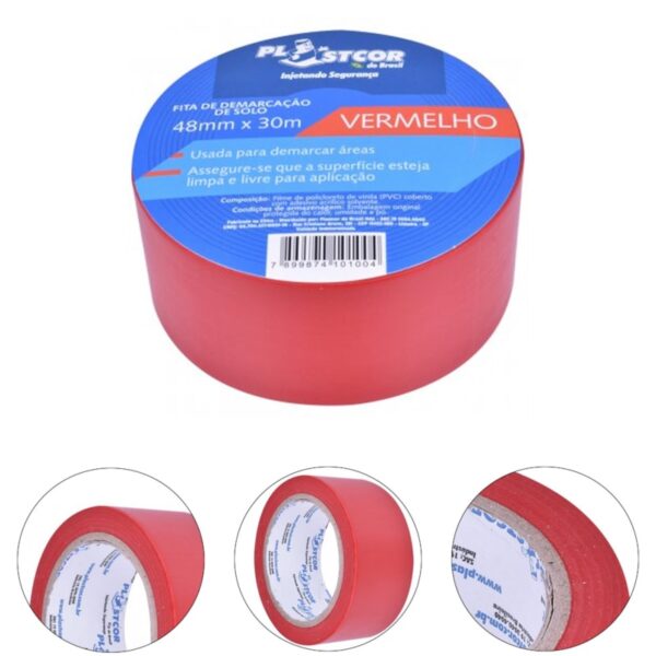 Fita de Demarcação Adesiva 48mm x 30m Vermelha- Plastcor - Image 5