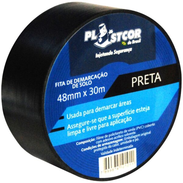 Fita de Demarcação Adesiva 48mm x 30m Preto - Plastcor