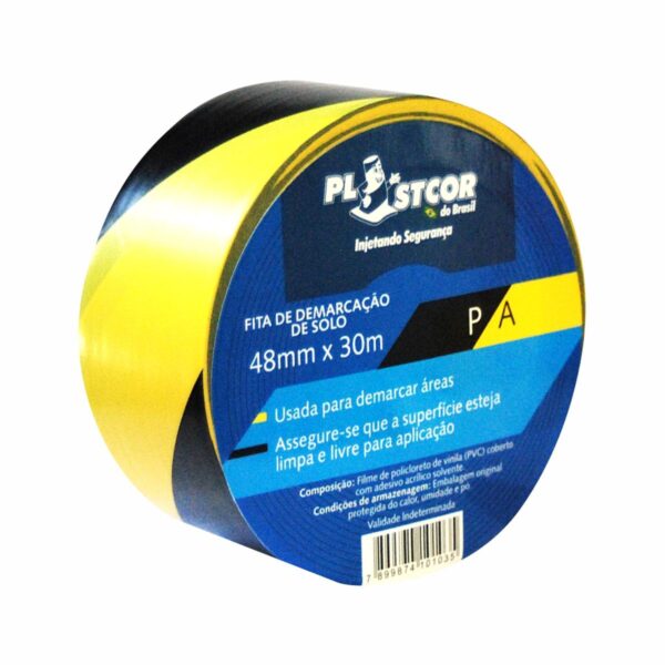 Fita Demarcação Adesiva  48mm x 30m Zebrada Plastcor