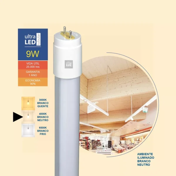 Lâmpada Led 18w Tubular T8 120cm 4500k Branco neutro Bivolt - Image 4