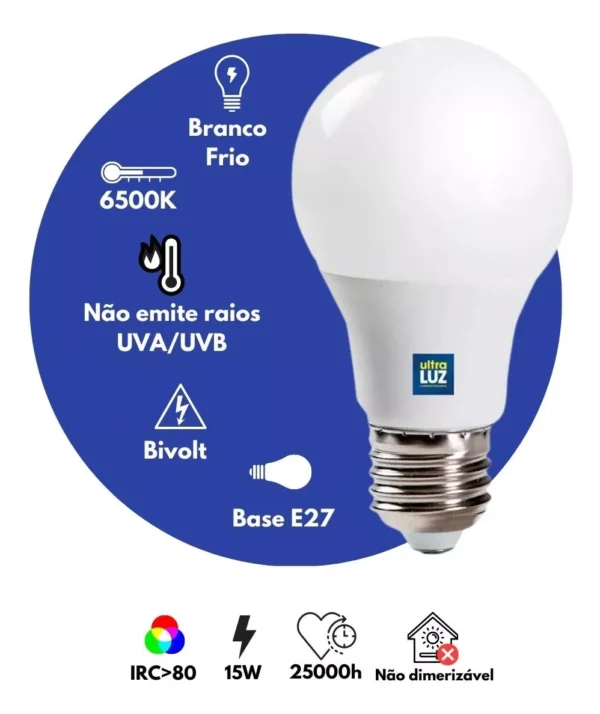 Kit 15 Lâmpada Led 15w 6500k Bulbo E27 Branco Frio Bivolt - Image 7