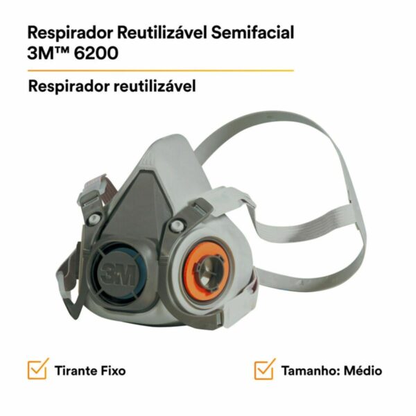 Respirador Reutilizável Semifacial 3M 6200 Médio Ca 4115 Completo - Image 3