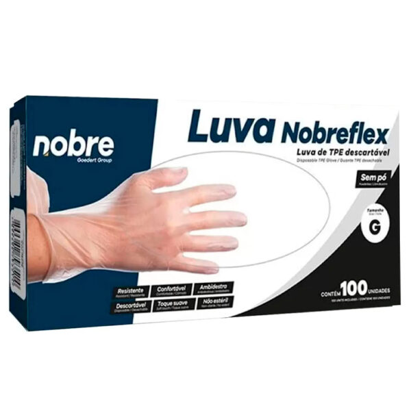 Luva Nobre Sem Pó Transparente Tam G C/ 100 Unidades