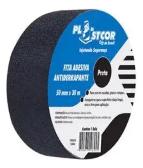 FITA ANTIDERRAPANTE PRETA 50MM X 30M - PLASTCOR PRETO