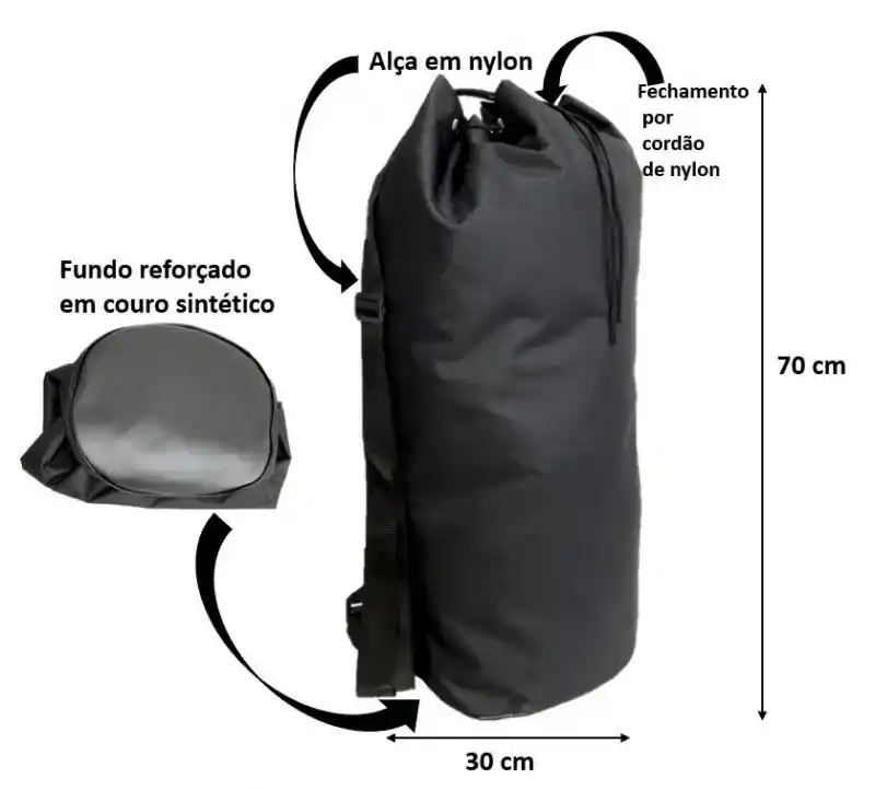 SACOLA P/ CORDAS LINHA VIDA EM LONA 700X300MM FESON - PRETA