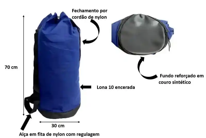 SACOLA P/ CORDAS LINHA VIDA EM LONA 700X300MM FESON - AZUL