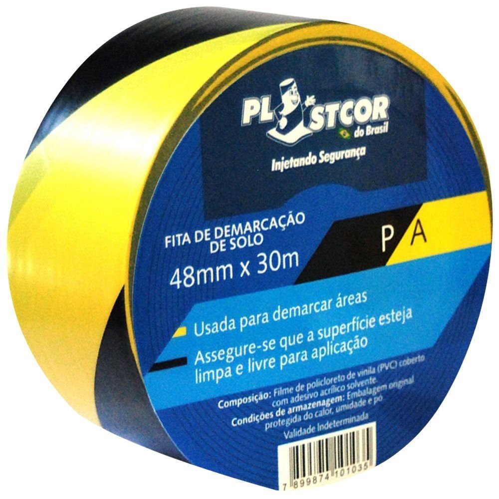 FITA DE DEMARCACAO PRETO/AMARELO 48MM X 30MTS PLASTCOR